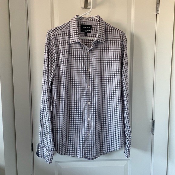 Bonobos Men’s L Slim Fit Shirt Maroon/Blue - Picture 2 of 4
